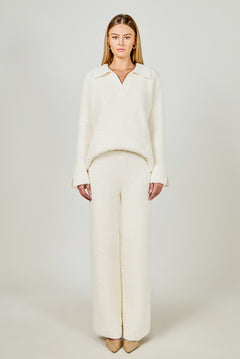 Textured Fuzzy Collared Sweater