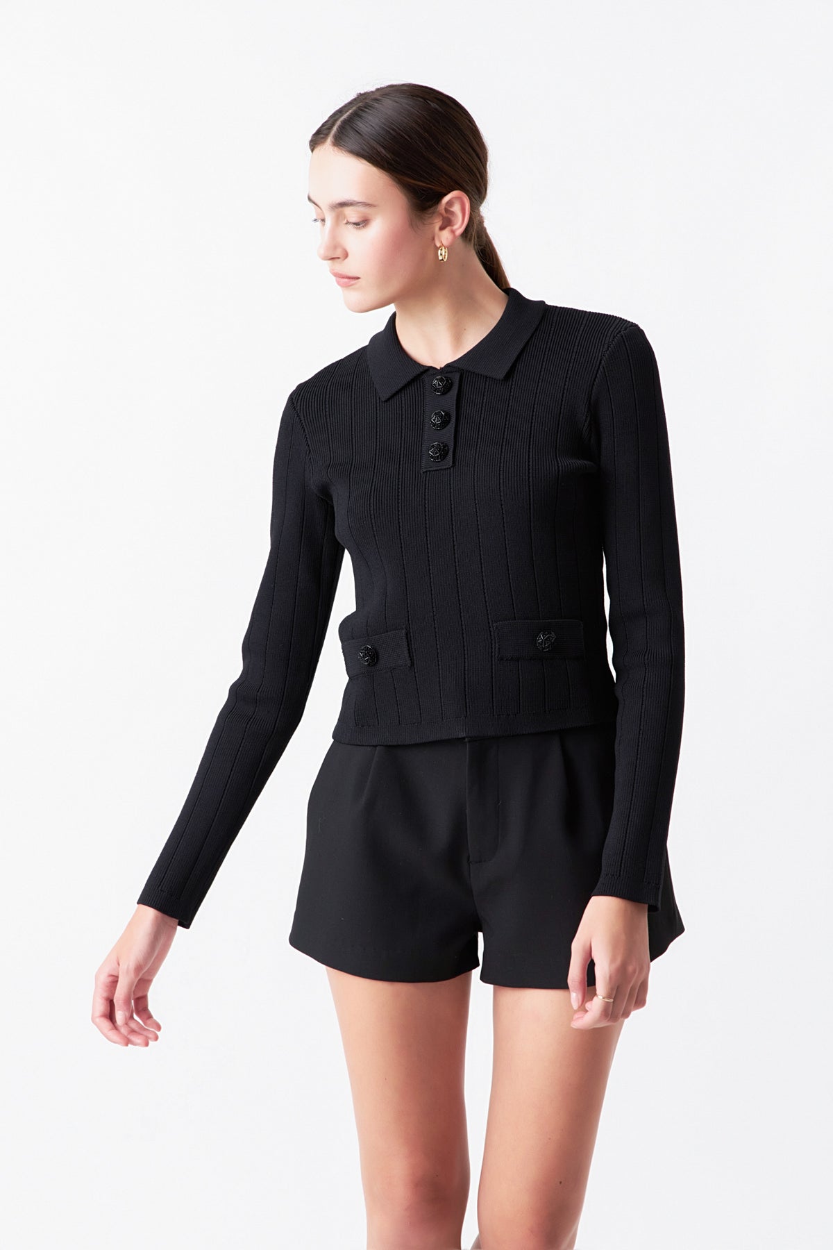 Jewel Buttoned Knit Long Sleeve Top
