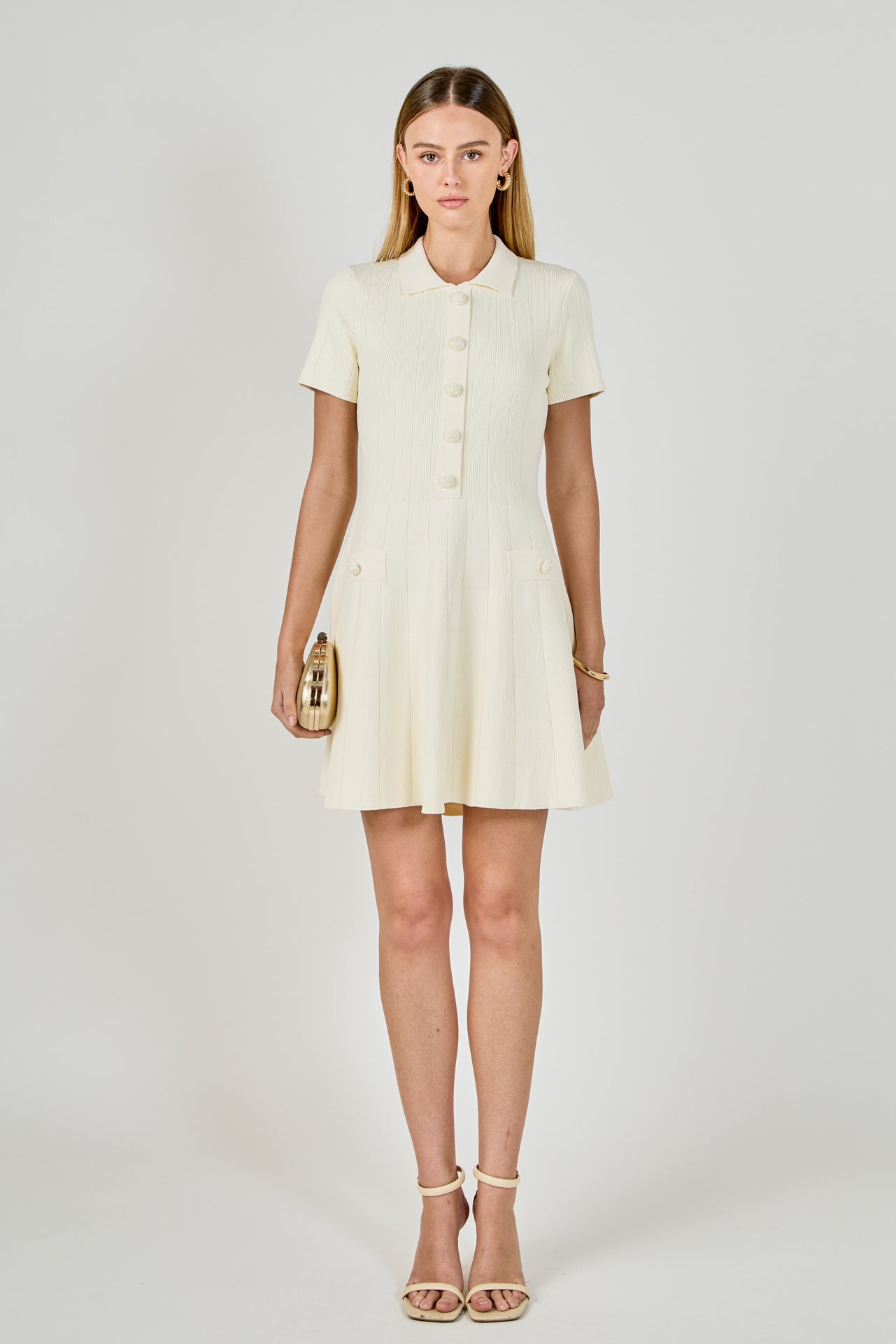Gemma Jeweled Buttoned Knit Mini dress