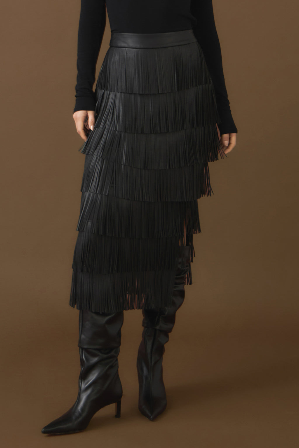 PU Fringe Maxi Skirt