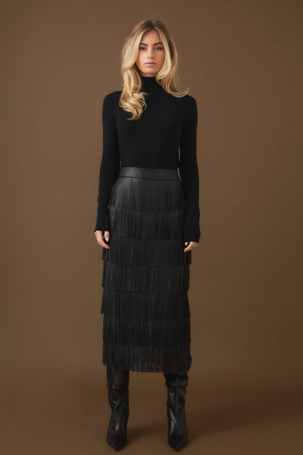 PU Fringe Maxi Skirt