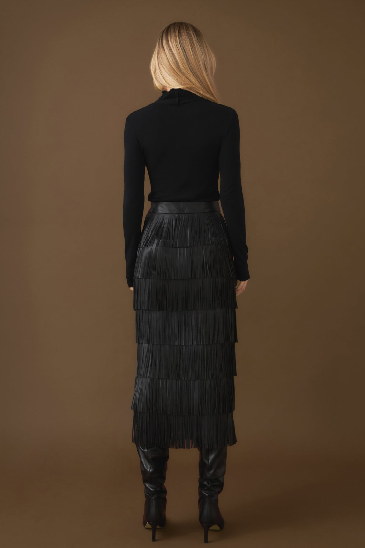 PU Fringe Maxi Skirt