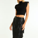 PU Fringe Maxi Skirt