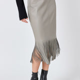 Pu Fringe Pencil Midi Skirt