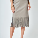 Pu Fringe Pencil Midi Skirt