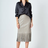 Pu Fringe Pencil Midi Skirt