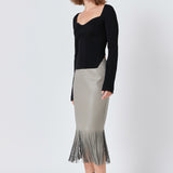 Pu Fringe Pencil Midi Skirt