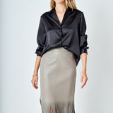 Pu Fringe Pencil Midi Skirt