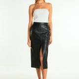 Pu Front Slit Midi Skirt