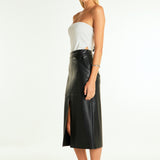 Pu Front Slit Midi Skirt