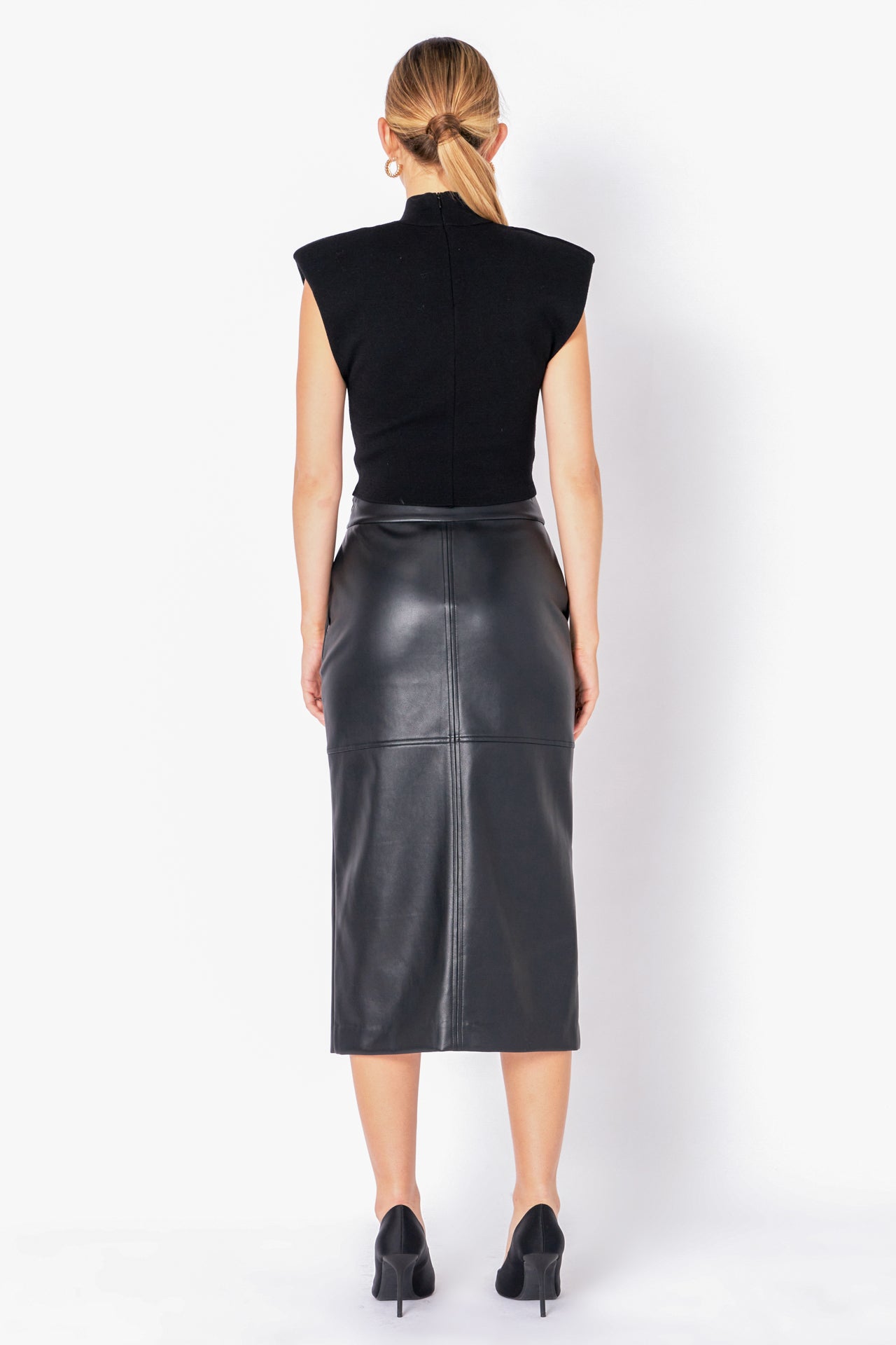 Leather Front Slit Midi Skirt – Endless Rose