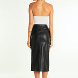 Pu Front Slit Midi Skirt