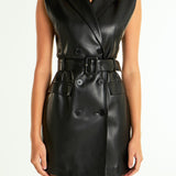 Pu Double Breasted Mini Dress