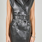 Pu Double Breasted Mini Dress