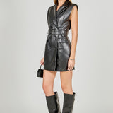 Pu Double Breasted Mini Dress