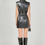 Pu Double Breasted Mini Dress