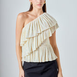 Sequins One Shoulder Ruffle Top