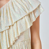 Sequins One Shoulder Ruffle Top
