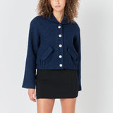 Boucle Tweed Buttoned Bomber
