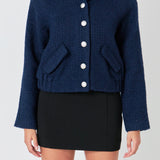Boucle Tweed Buttoned Bomber