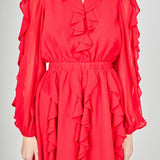 Chiffon Ruffled V Mini Dress