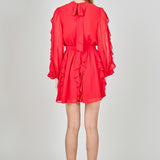Chiffon Ruffled V Mini Dress