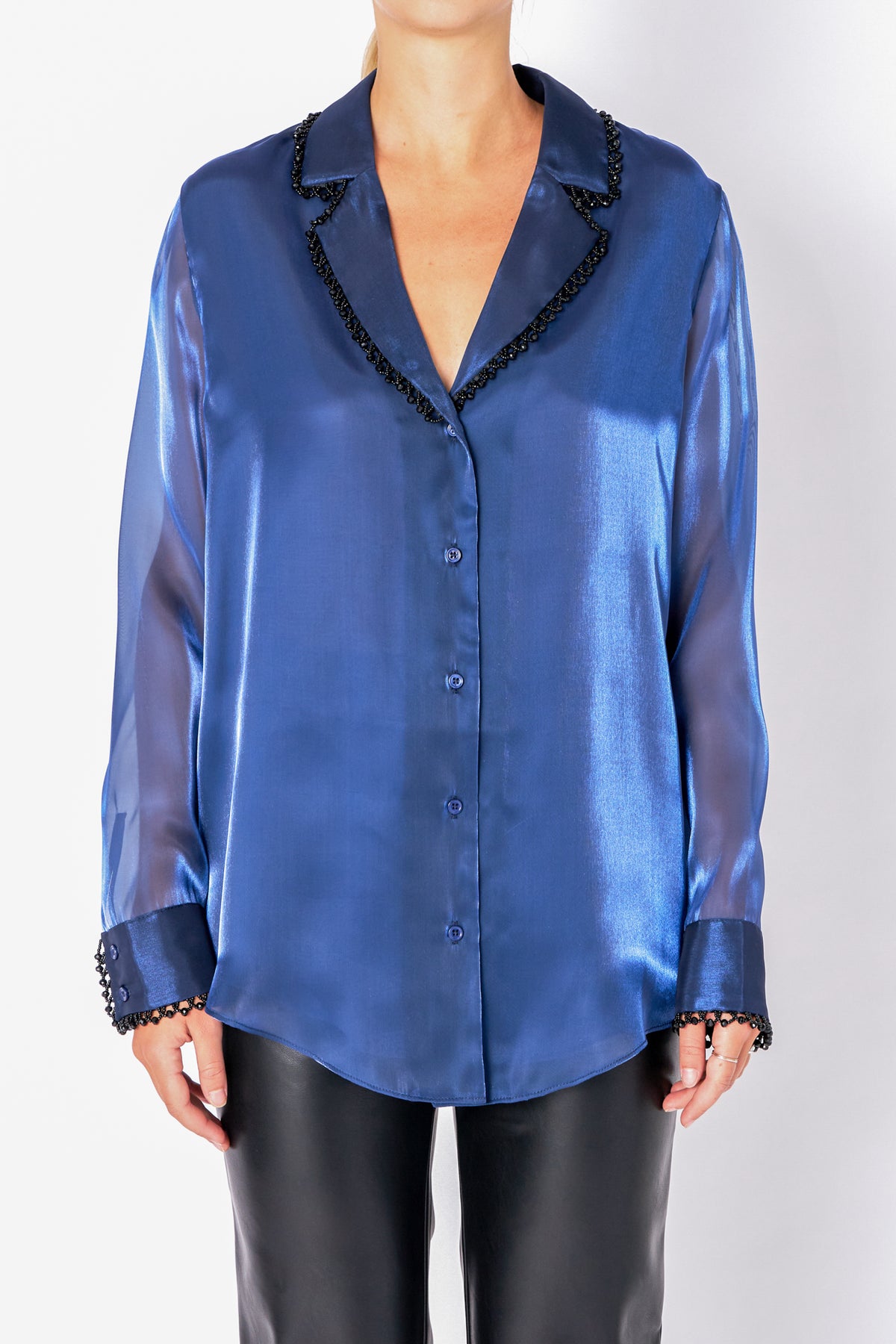 Beaded Collar Relaxed Blouse