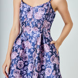 Floral Jacquard Sweetheart Neckline Mini Dress