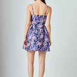 Floral Jacquard Sweetheart Neckline Mini Dress