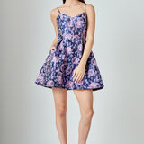 Floral Jacquard Sweetheart Neckline Mini Dress
