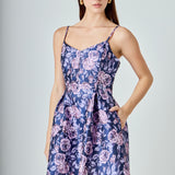 Floral Jacquard Sweetheart Neckline Mini Dress