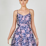 Floral Jacquard Sweetheart Neckline Mini Dress