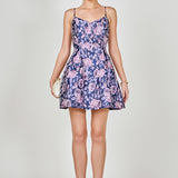 Floral Jacquard Sweetheart Neckline Mini Dress