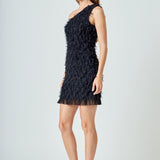Mesh Trimmed One Shoulder Mini Dress