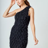Mesh Trimmed One Shoulder Mini Dress