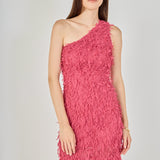 Mesh Trimmed One Shoulder Mini Dress