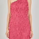 Mesh Trimmed One Shoulder Mini Dress