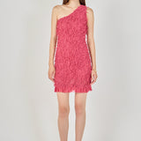 Mesh Trimmed One Shoulder Mini Dress