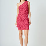 Mesh Trimmed One Shoulder Mini Dress