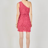 Mesh Trimmed One Shoulder Mini Dress