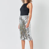 Fringed Metallic Midi Skirt