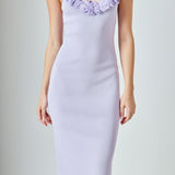 Mixed 3D Flower Knit Maxi Dress