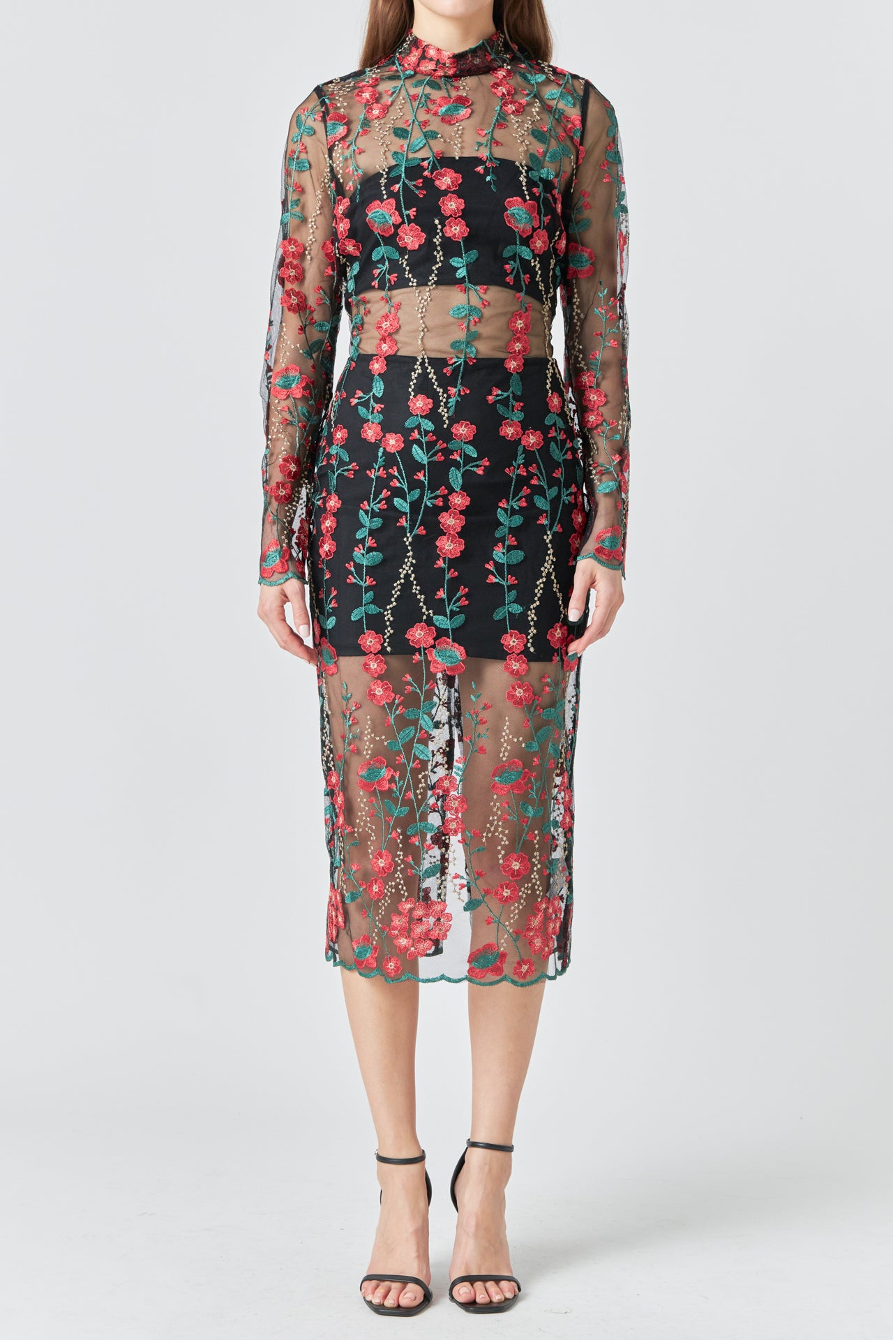 Floral Embroidered Midi Dress – Endless Rose
