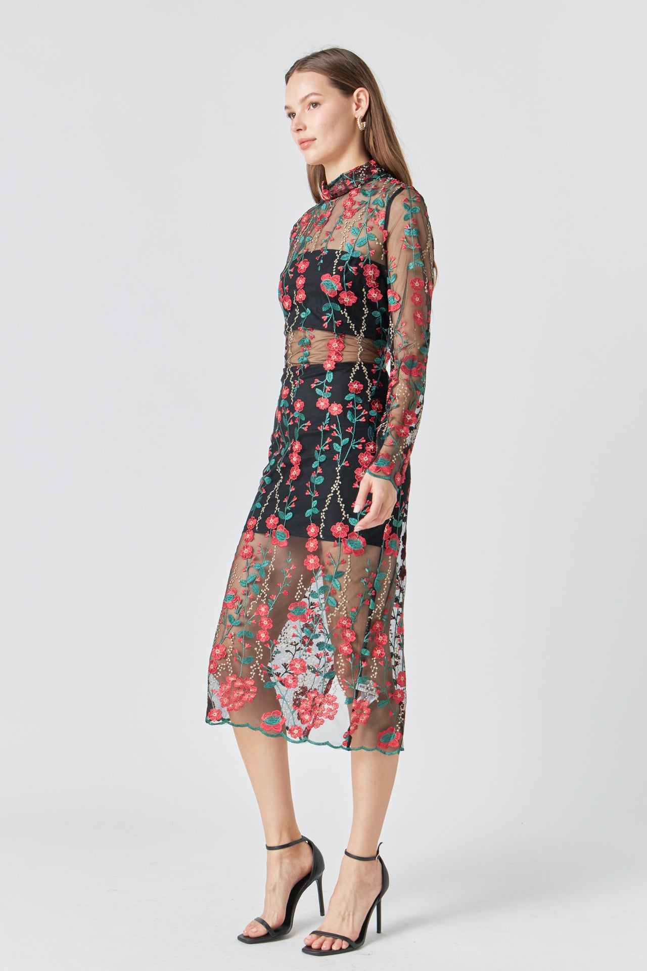 Floral Embroidered Midi Dress – Endless Rose