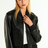 Short Pu Leather Bomber Jacket