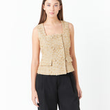 Gold Tweed Double Button Top