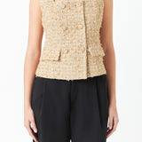 Gold Tweed Double Button Top