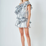 metallic tiered mini dress Ina Tiered Metallic Mini Dress Black / XL
