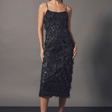 Diagonal Sequins Slip Dress