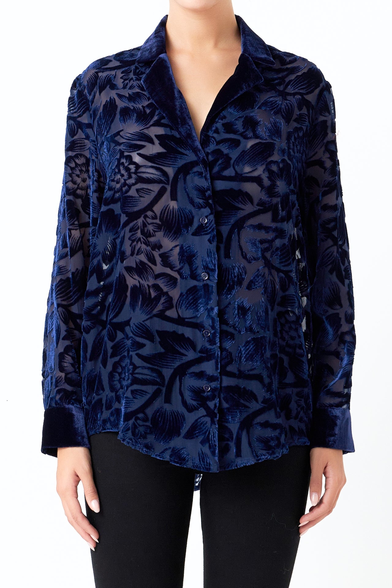 Endless Rose - Velvet Burnout Collared Top - Tops in Women's Clothing available at endlessrose.com